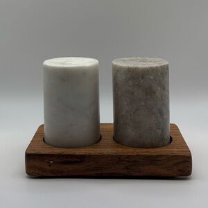 Handmade Natural Marble Salt & Pepper Set Made in India with Wooden Holder